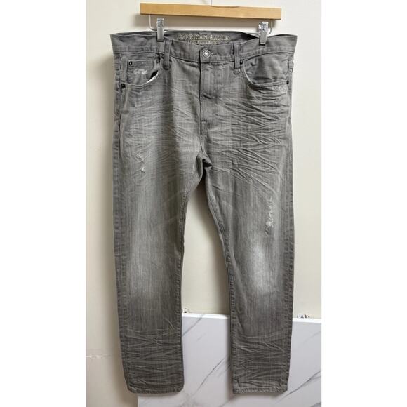 American Eagle Men’s Slim Jeans 36x32 Gray Distressed Stretch Denim - Picture 1 of 6
